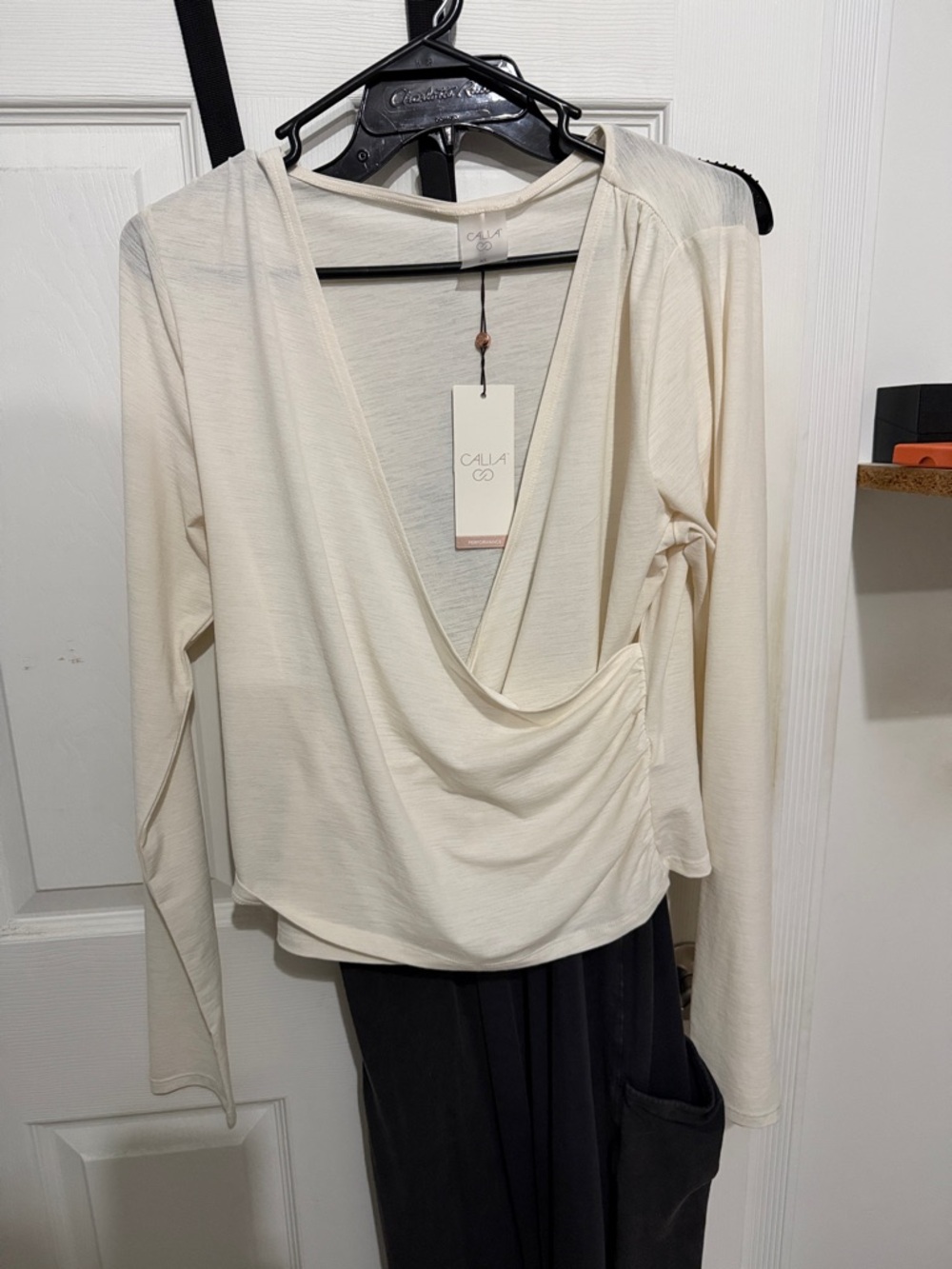 CALIA by Carrie Underwood Cream Wrap-Style Long Sleeve Top